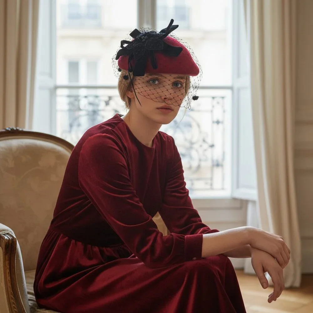 Elegant Red Fascinator with Black Accents